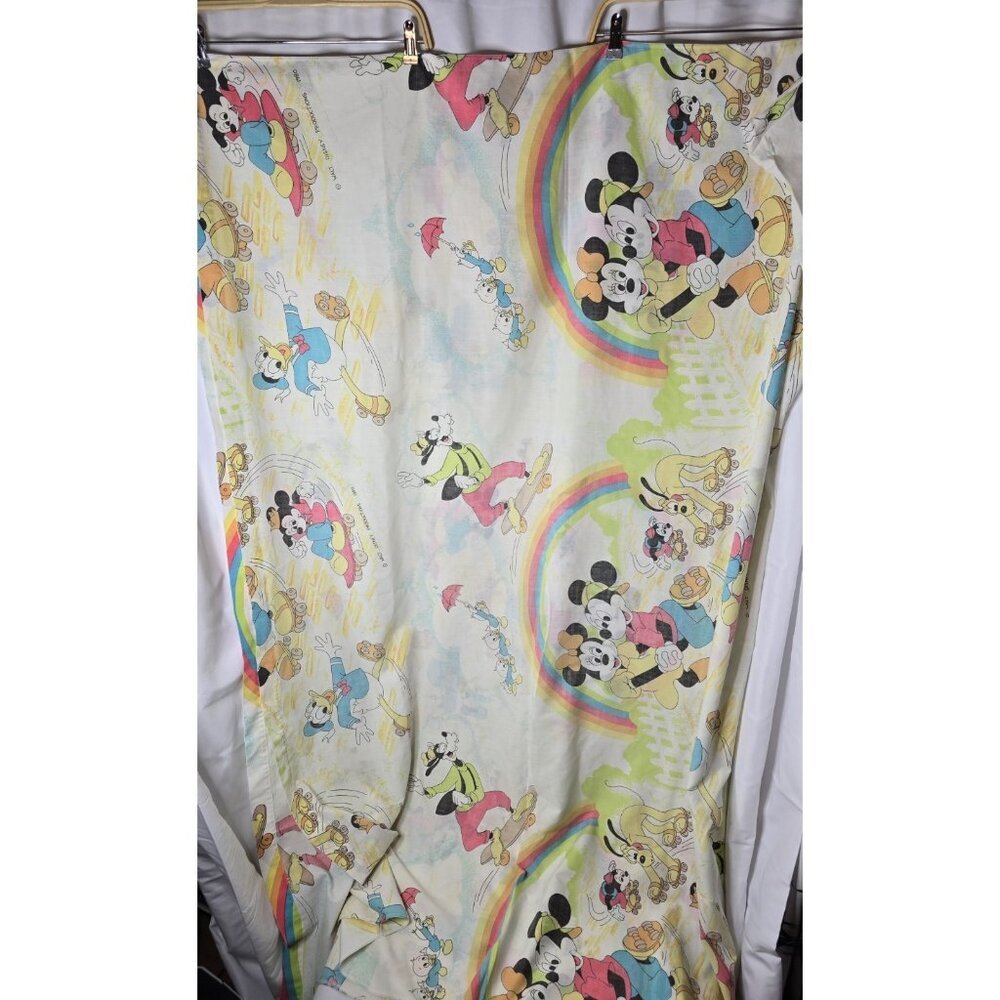 Vintage 1980s Disney Mickey and Friends Rainbow Flat Twin Size Sheet-Canada Made